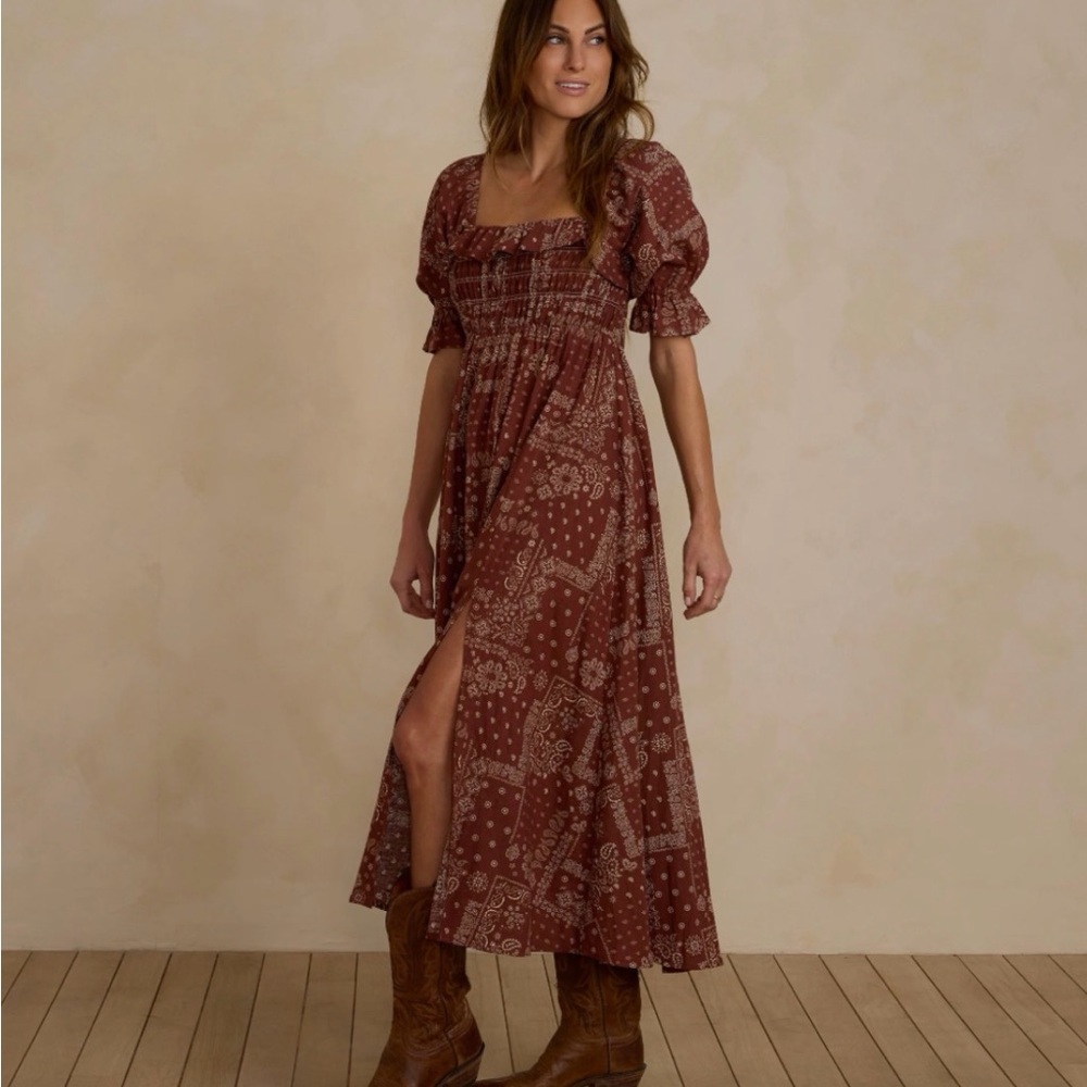 Rylee + Cru Rust Bandana print Maxi Dress